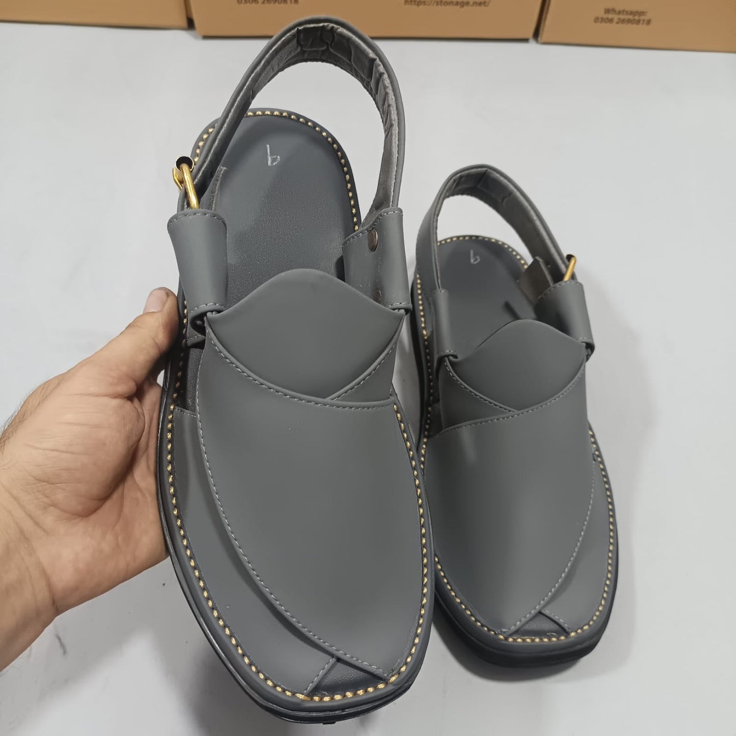Peshawari Chappal Naram Qadam Pro Grey Color Traditional Casual Wear For Men - Size 10