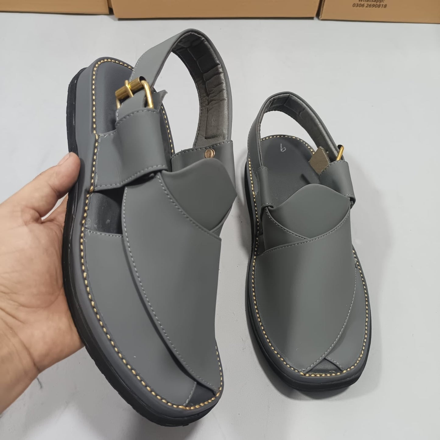 Peshawari Chappal Naram Qadam Pro Grey Color Traditional Casual Wear For Men - Size 10