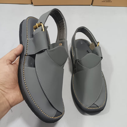 Peshawari Chappal Naram Qadam Pro Grey Color Traditional Casual Wear For Men - Size 10